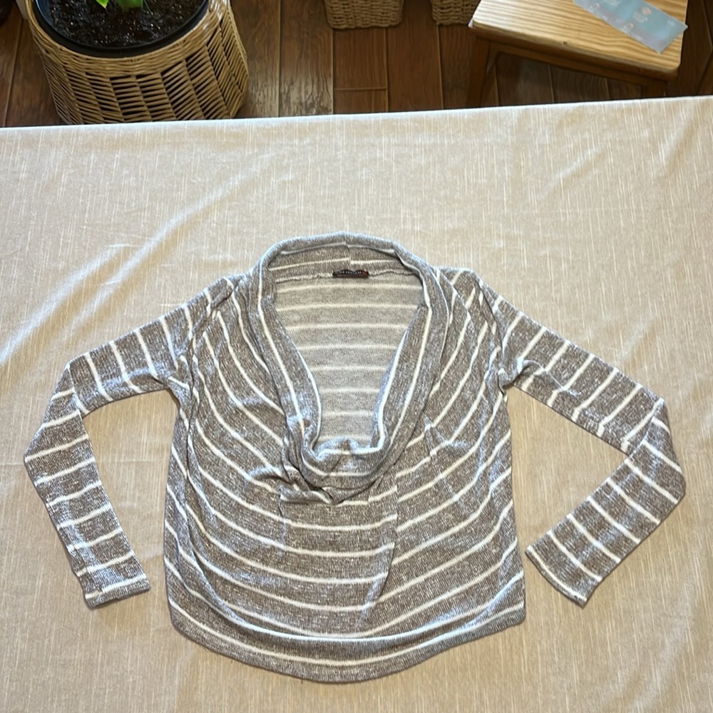 Body Central Brown and white striped long sleeve sweater with cowl neck. Size L